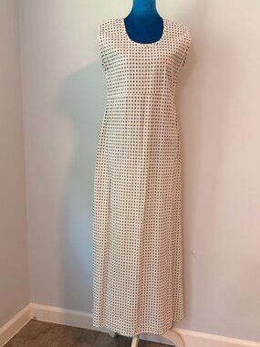 White & Gold Printed Maxi Dress, Sleeveless Polka Dot